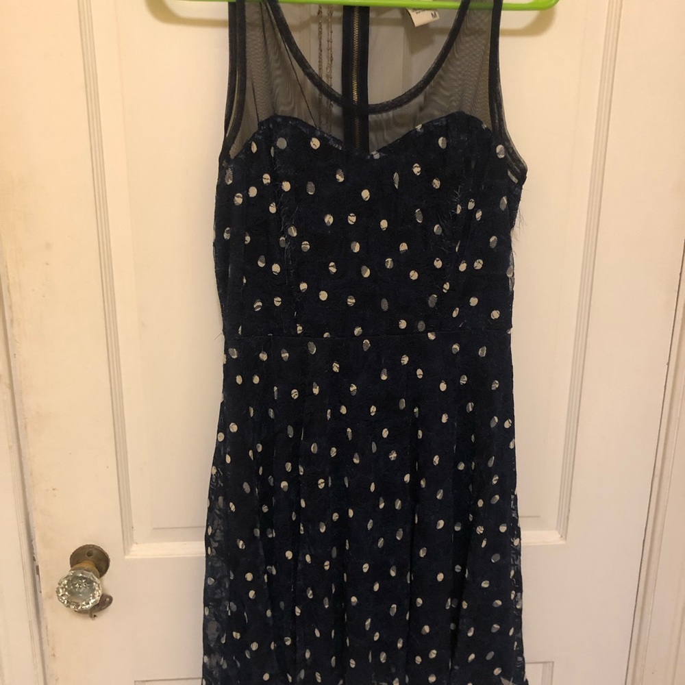 Blue and white polka dot dress